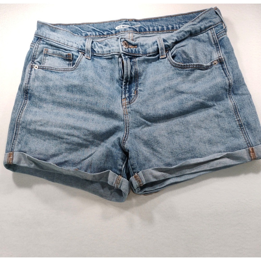 Old Navy Boyfriend Mid Rise Denim Shorts Light Wash‎ Blue Cuffed Womens Size 14